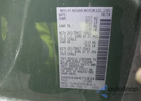 2024 Nissan Frontier Pro-4X 4X4 из США, поврежденный, VIN 1N6ED1EK3RN675834